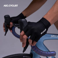AEC Spring Summer Universal Half Finger Road Cycling Gloves Black White Breathable Shock-Absorbing